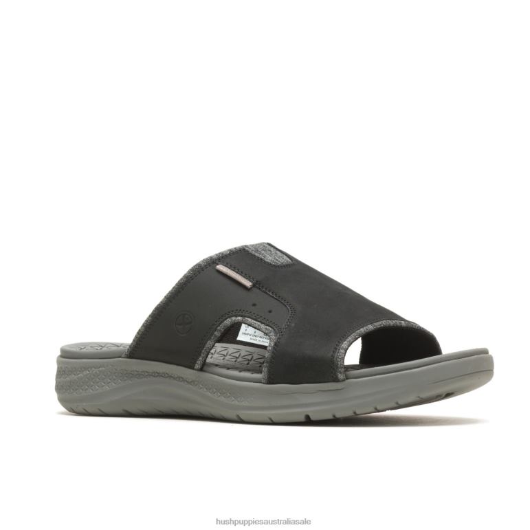 Bold Black Leather Activate Slide Sandal Men Hush Puppies Sandal F264D319