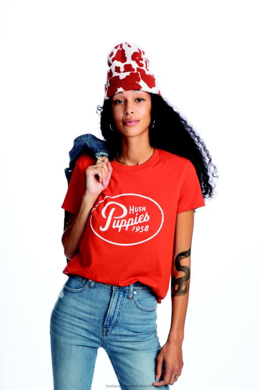 Burnt Orange Retro Script Graphic Tee Women Hush Puppies T-Shirts F264D240
