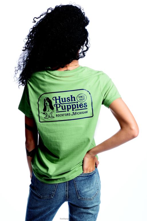 Sweet Sage Retro Basset Hound Graphic Tee Women Hush Puppies T-Shirts F264D239