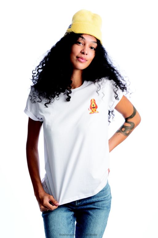 White Modern Basset Hound Graphic Tee Women Hush Puppies T-Shirts F264D238