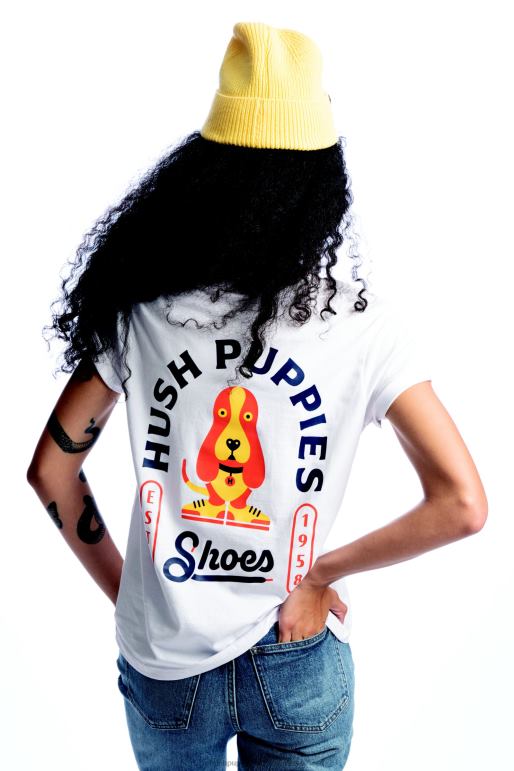 White Modern Basset Hound Graphic Tee Women Hush Puppies T-Shirts F264D238