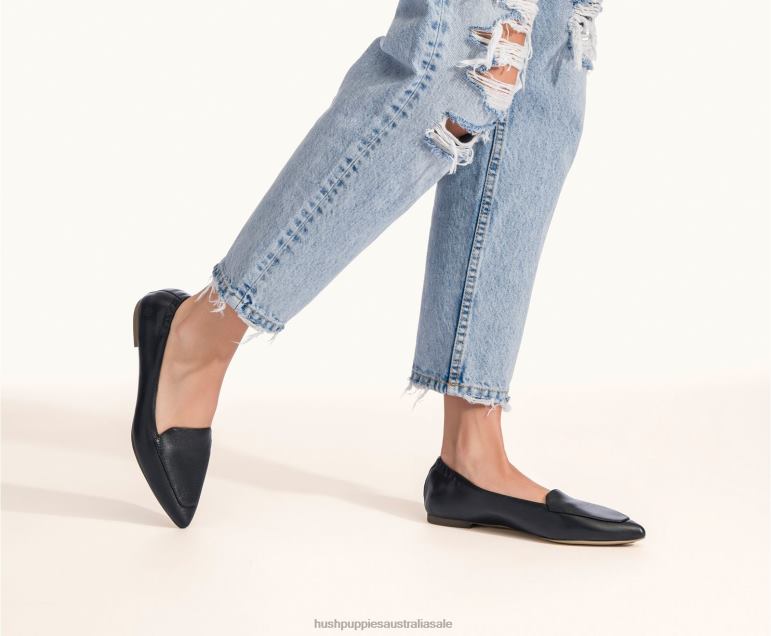 Black Leather Hazel Pointe Flat Women Hush Puppies Flat Shoes F264D49