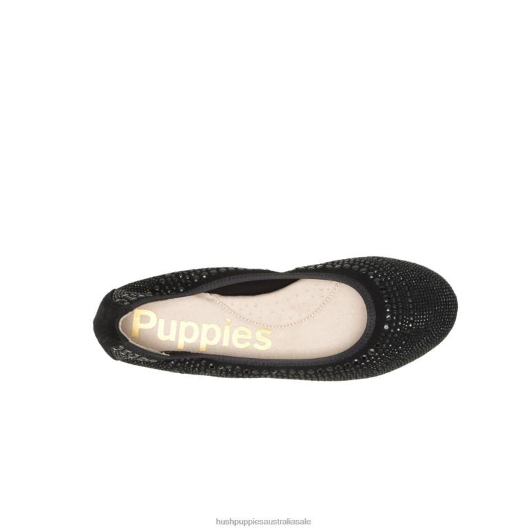 Black Studded Suede Chaste Ballet Flat 2 Women Hush Puppies Ballet Flat F264D76