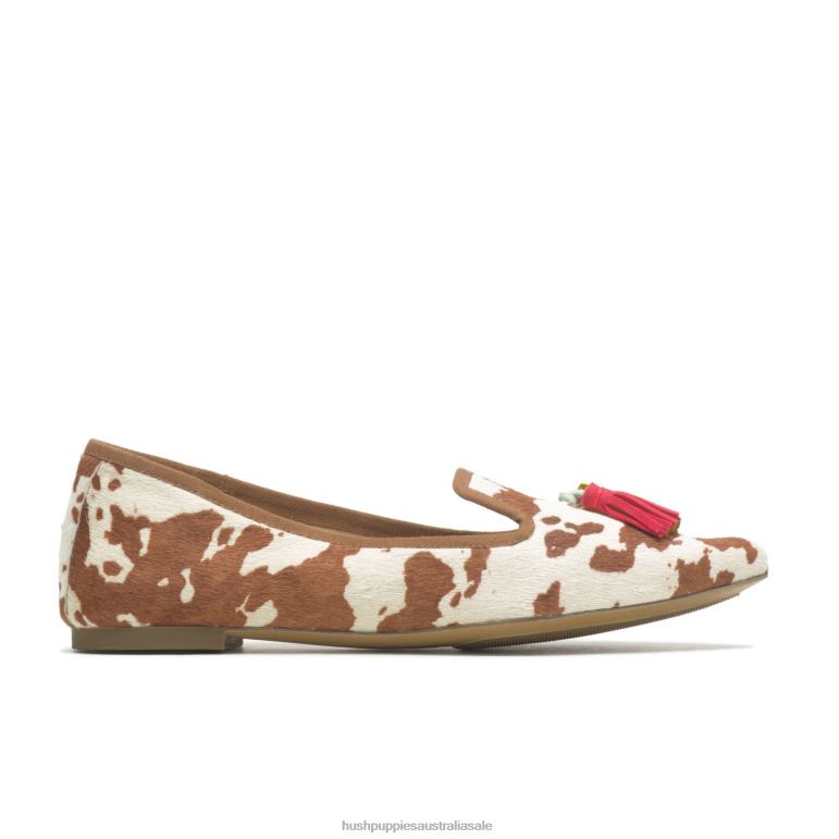 Cow Print Leather Sadie Tassel 2 Flat Women Hush Puppies Flat Shoes F264D48