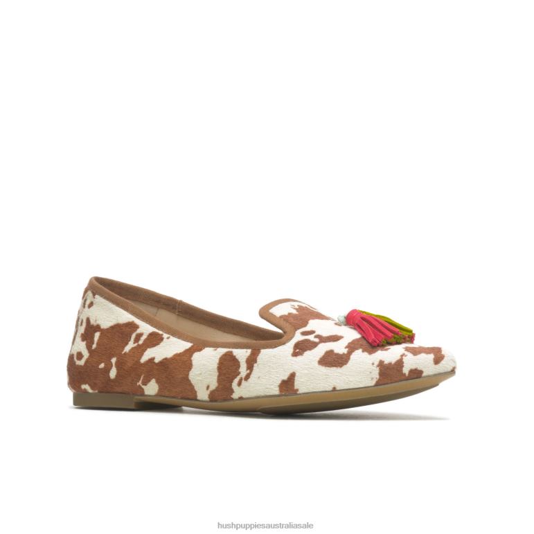 Cow Print Leather Sadie Tassel 2 Flat Women Hush Puppies Flat Shoes F264D48