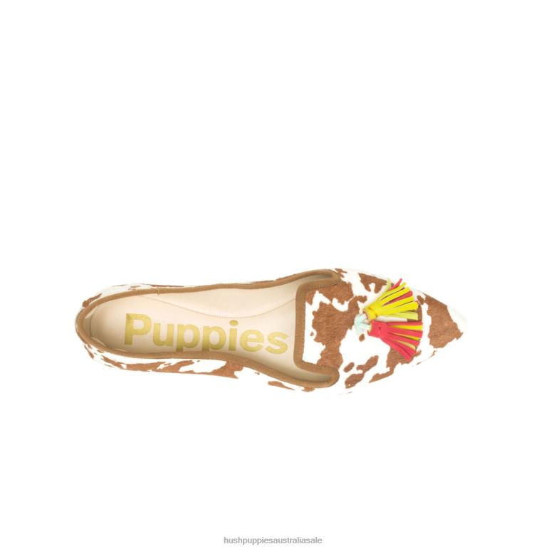 Cow Print Leather Sadie Tassel 2 Flat Women Hush Puppies Flat Shoes F264D48
