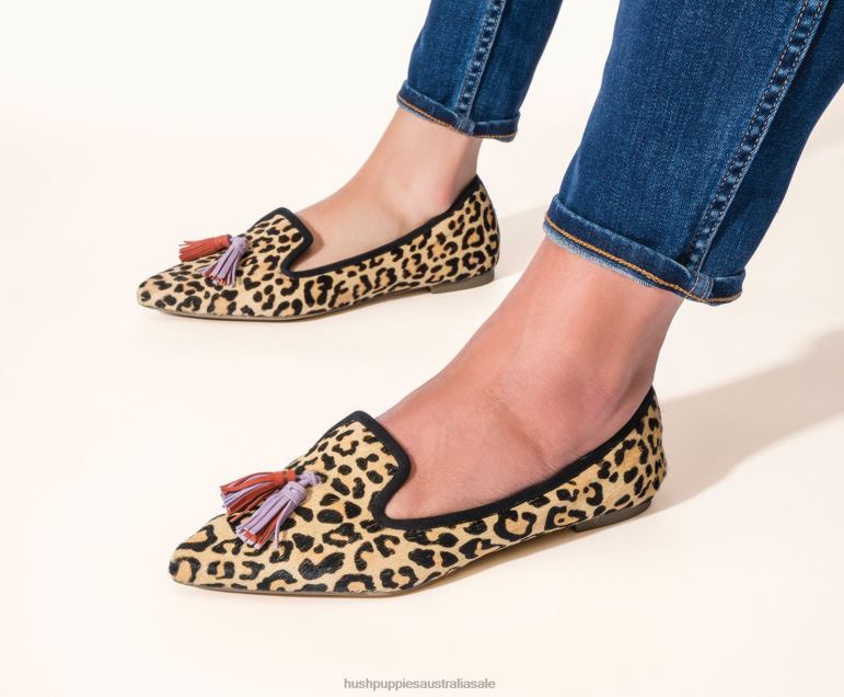 Cow Print Leather Sadie Tassel 2 Flat Women Hush Puppies Flat Shoes F264D48