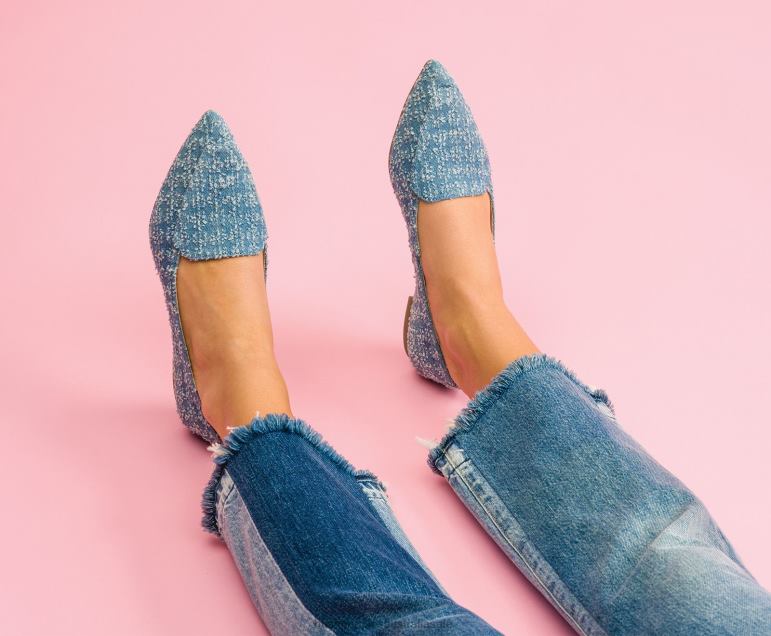 Denim Textile Hazel Pointe Flat Women Hush Puppies Flat Shoes F264D54