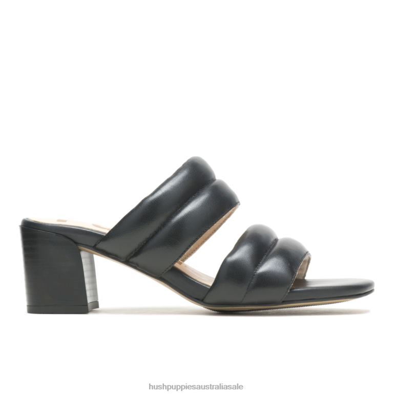Bold Black Leather Leila Slide Sandal Women Hush Puppies Heels F264D28