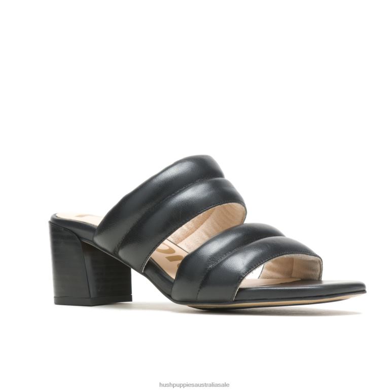 Bold Black Leather Leila Slide Sandal Women Hush Puppies Heels F264D28