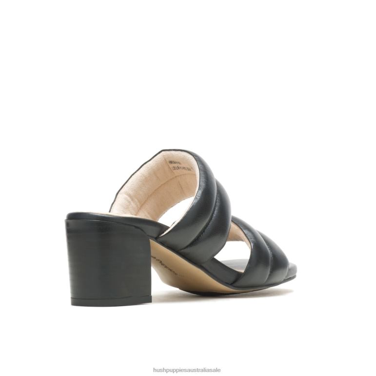 Bold Black Leather Leila Slide Sandal Women Hush Puppies Heels F264D28