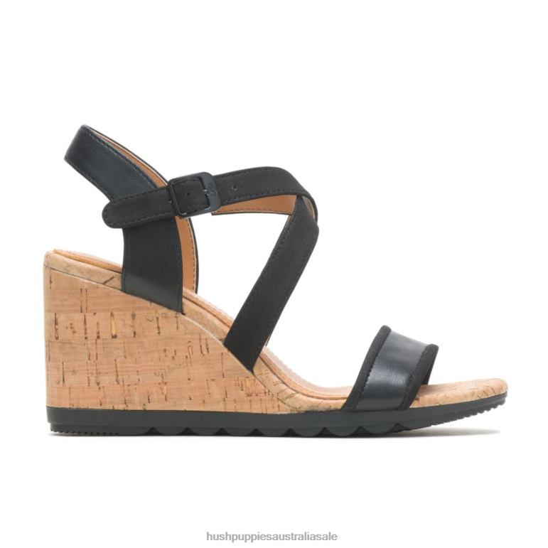 Bold Black Leather Pekingese Quarter Strap Sandal Women Hush Puppies Heels F264D106
