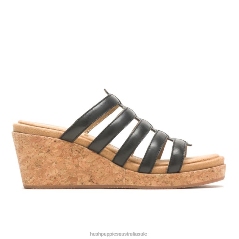 Bold Black Leather Willow Slide Sandal Women Hush Puppies Heels F264D11