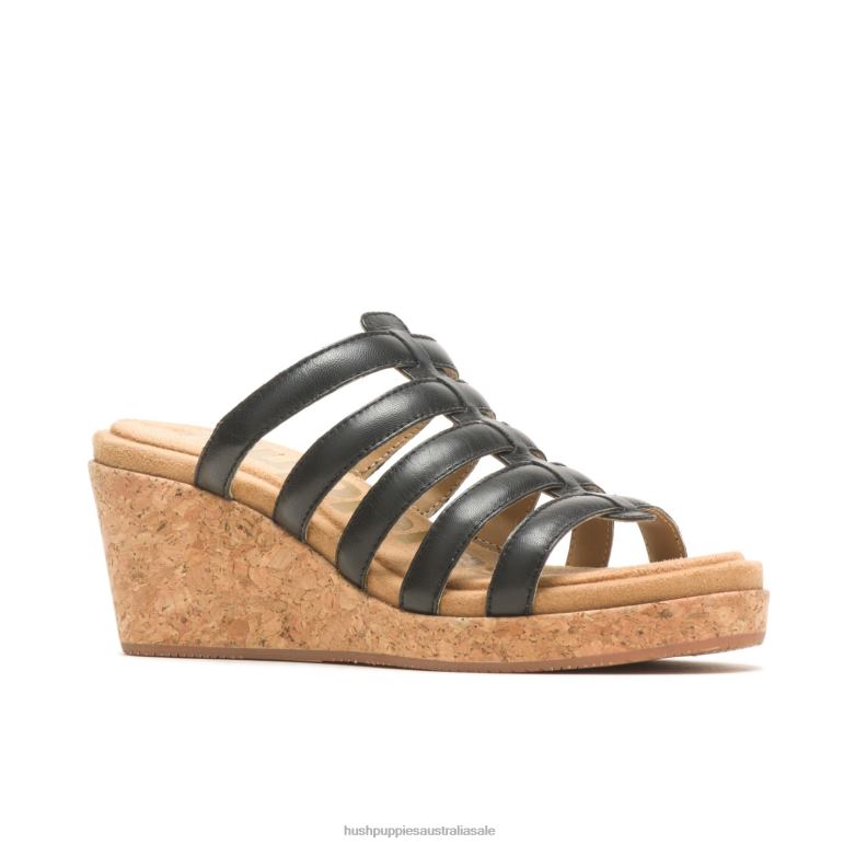 Bold Black Leather Willow Slide Sandal Women Hush Puppies Heels F264D11
