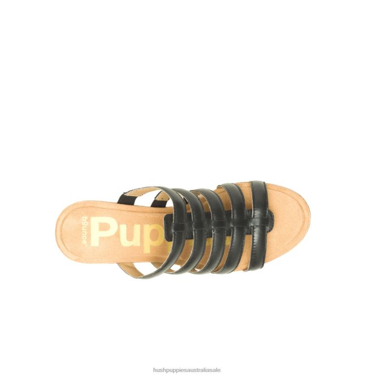 Bold Black Leather Willow Slide Sandal Women Hush Puppies Heels F264D11