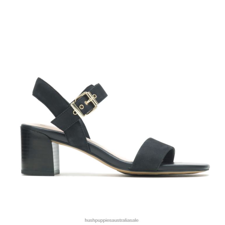 Bold Black Nubuck Leila Quarter Strap Sandal Women Hush Puppies Heels F264D34