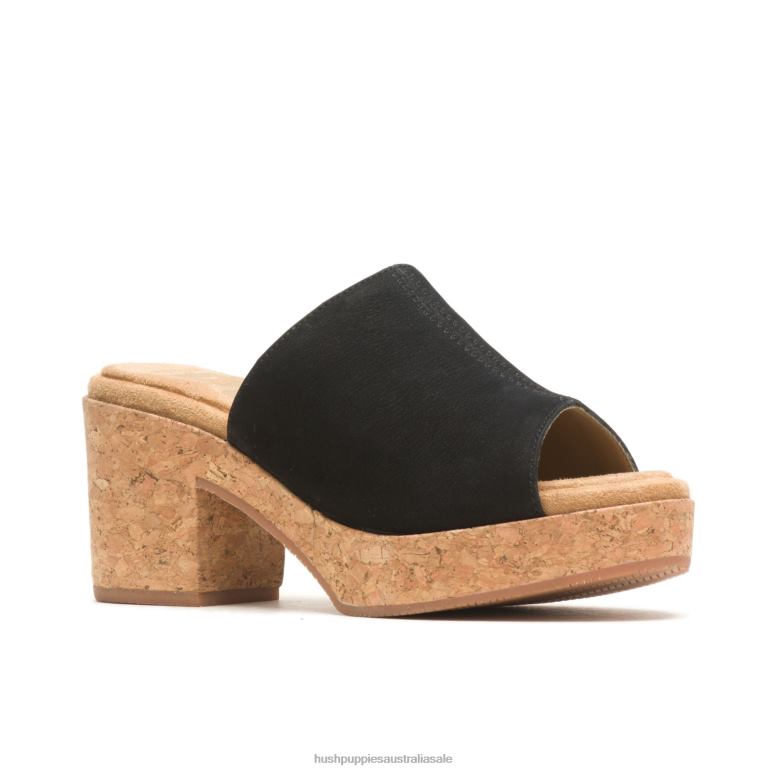 Bold Black Nubuck Poppy Slide Women Hush Puppies Heels F264D7