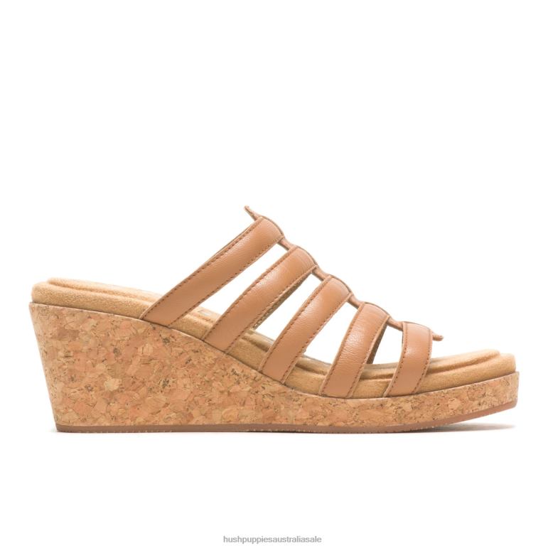 Deep Beige Leather Willow Slide Sandal Women Hush Puppies Heels F264D12