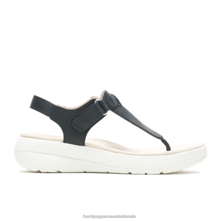 Bold Black Leather Breathe Toepost Sandal Women Hush Puppies Sandal F264D35