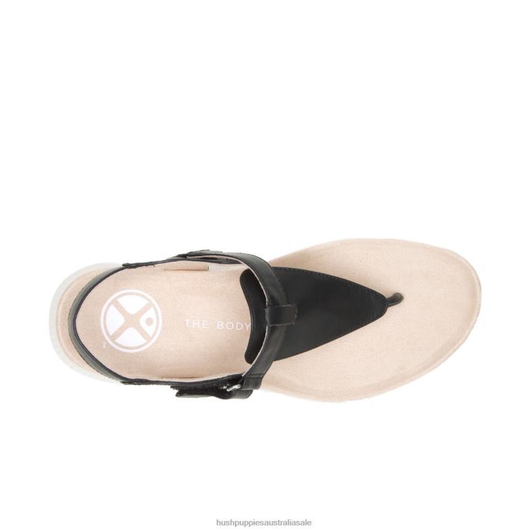 Bold Black Leather Breathe Toepost Sandal Women Hush Puppies Sandal F264D35
