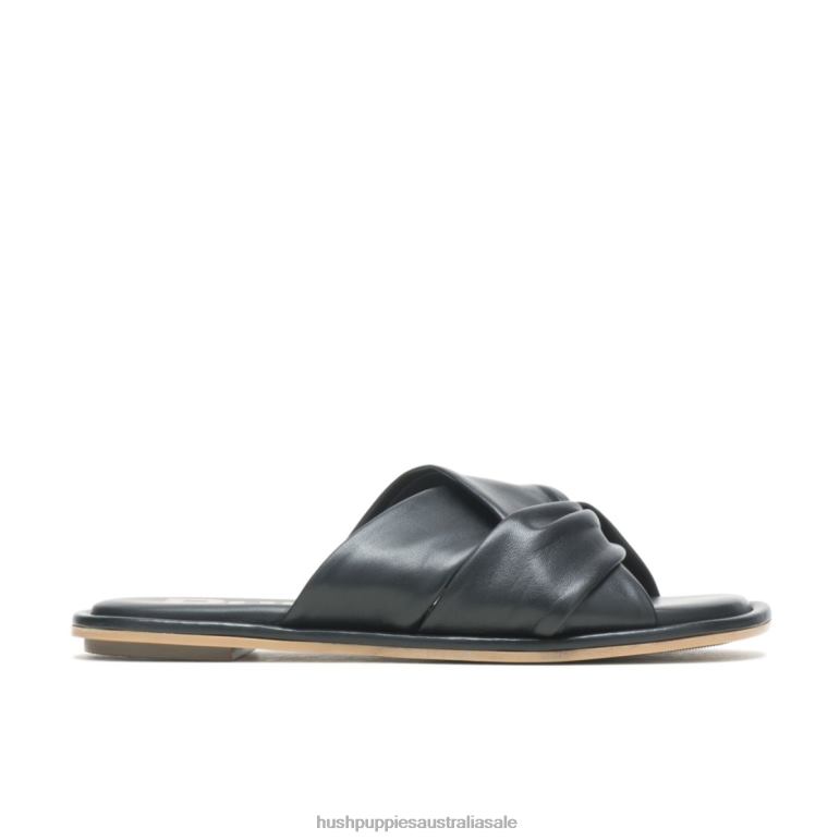 Bold Black Leather Emily Slide Sandal Women Hush Puppies Sandal F264D14