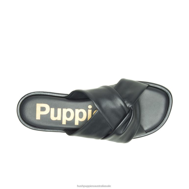 Bold Black Leather Emily Slide Sandal Women Hush Puppies Sandal F264D14