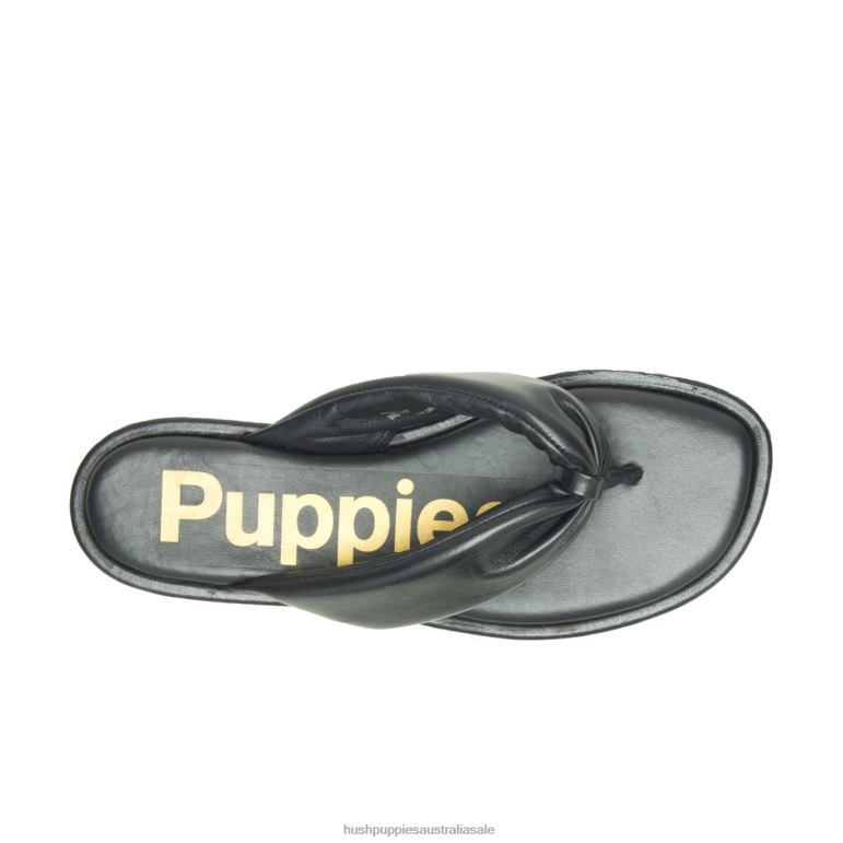 Bold Black Leather Emily Toepost Sandal Women Hush Puppies Sandal F264D15