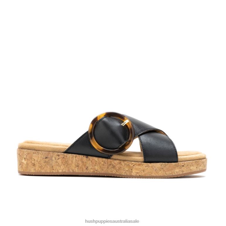 Bold Black Leather June Buckle Slide Sandal Women Hush Puppies Sandal F264D1