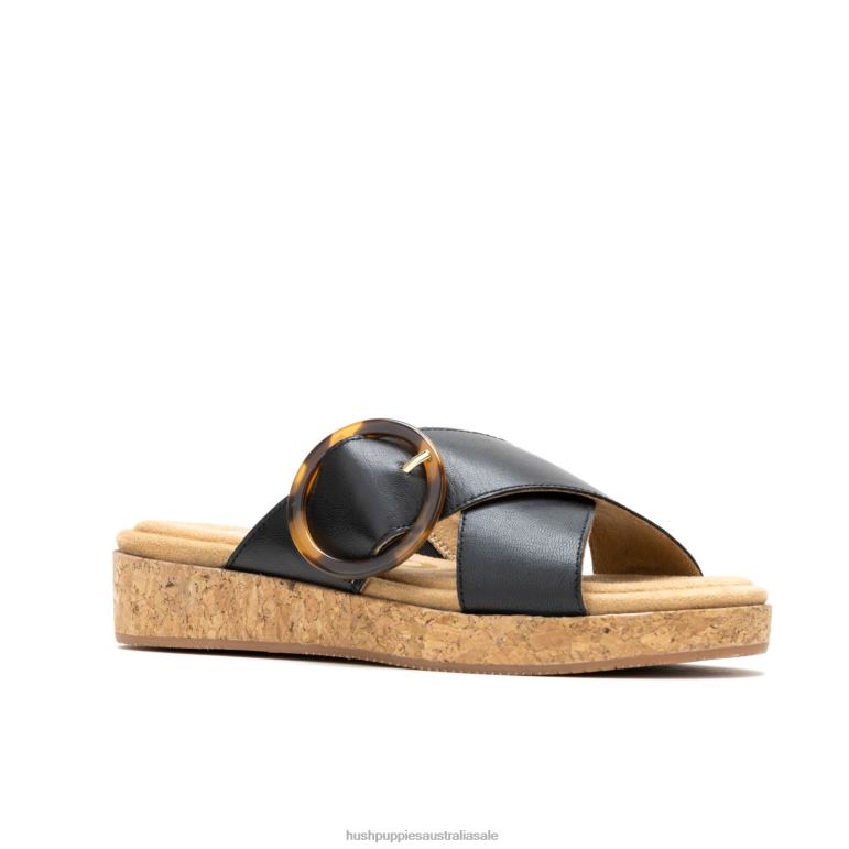 Bold Black Leather June Buckle Slide Sandal Women Hush Puppies Sandal F264D1