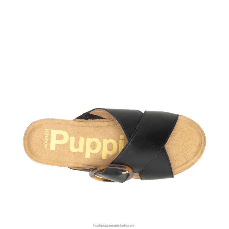 Bold Black Leather June Buckle Slide Sandal Women Hush Puppies Sandal F264D1