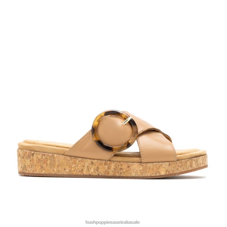 Deep Beige Leather June Buckle Slide Sandal Women Hush Puppies Sandal F264D10
