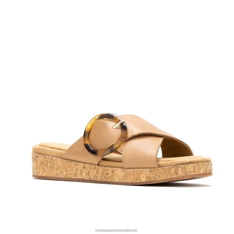Deep Beige Leather June Buckle Slide Sandal Women Hush Puppies Sandal F264D10