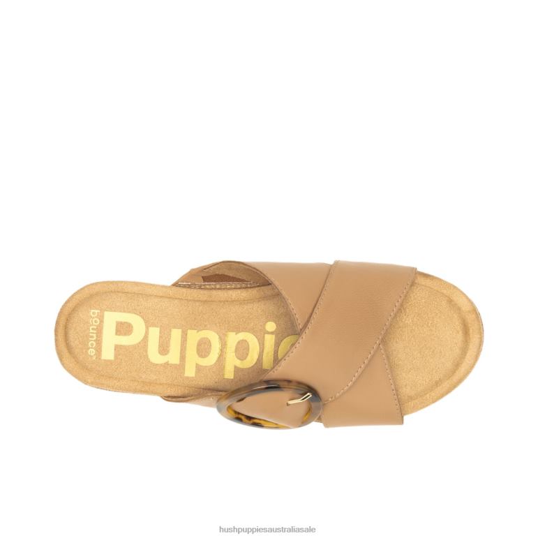 Deep Beige Leather June Buckle Slide Sandal Women Hush Puppies Sandal F264D10