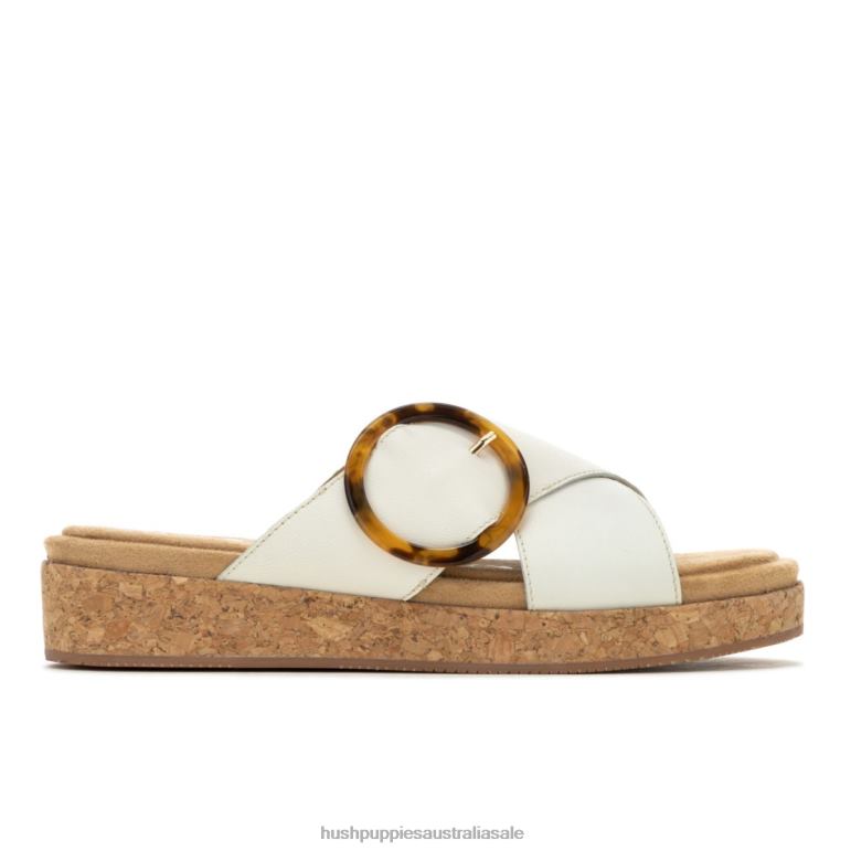Vanilla Cream Leather June Buckle Slide Sandal Women Hush Puppies Sandal F264D9