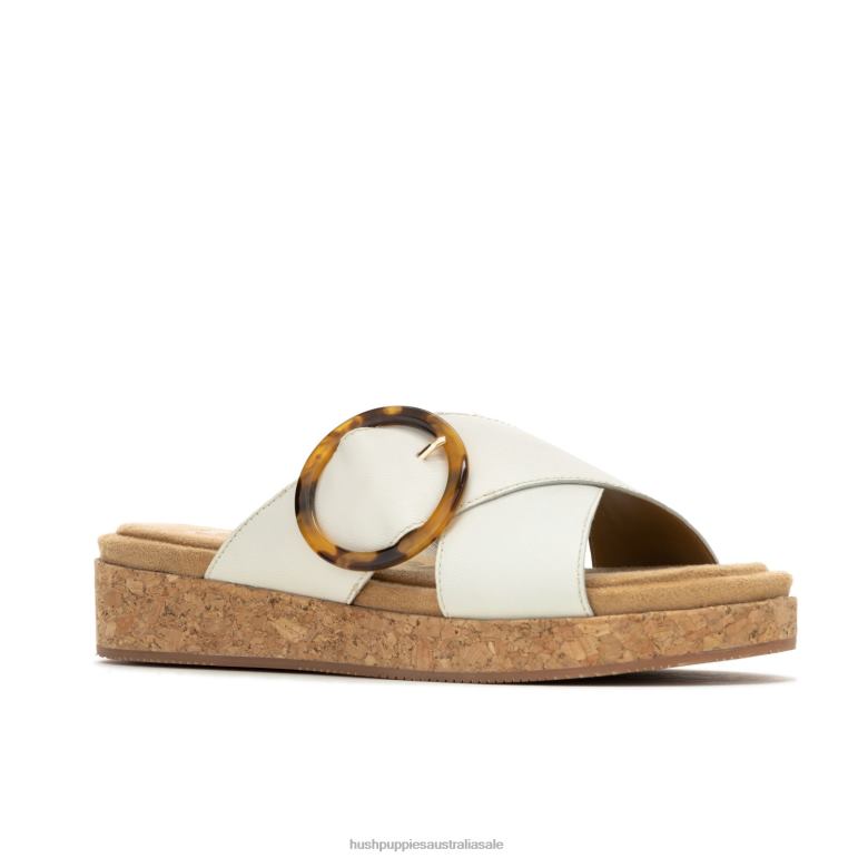Vanilla Cream Leather June Buckle Slide Sandal Women Hush Puppies Sandal F264D9
