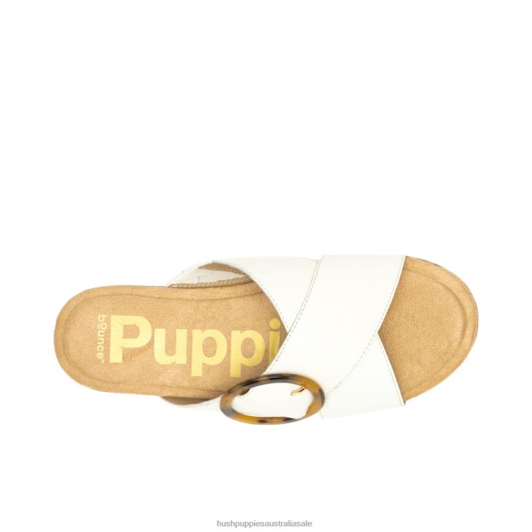 Vanilla Cream Leather June Buckle Slide Sandal Women Hush Puppies Sandal F264D9