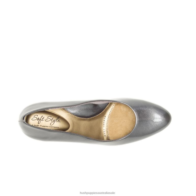Dark Pewter Cross Hatch Patent/Silver Heel Deanna Women Hush Puppies Soft Style F264D212